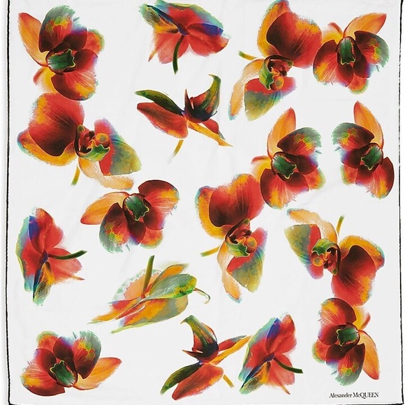 Alexander McQueen Silk Scarf in Solarized Orchid Red Yellow and Ivory - Picture 2 of 6